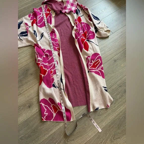 Anthropologie Bel Kazan Floral Gingham Removable Collared Duster Cardigan - Picture 12 of 15